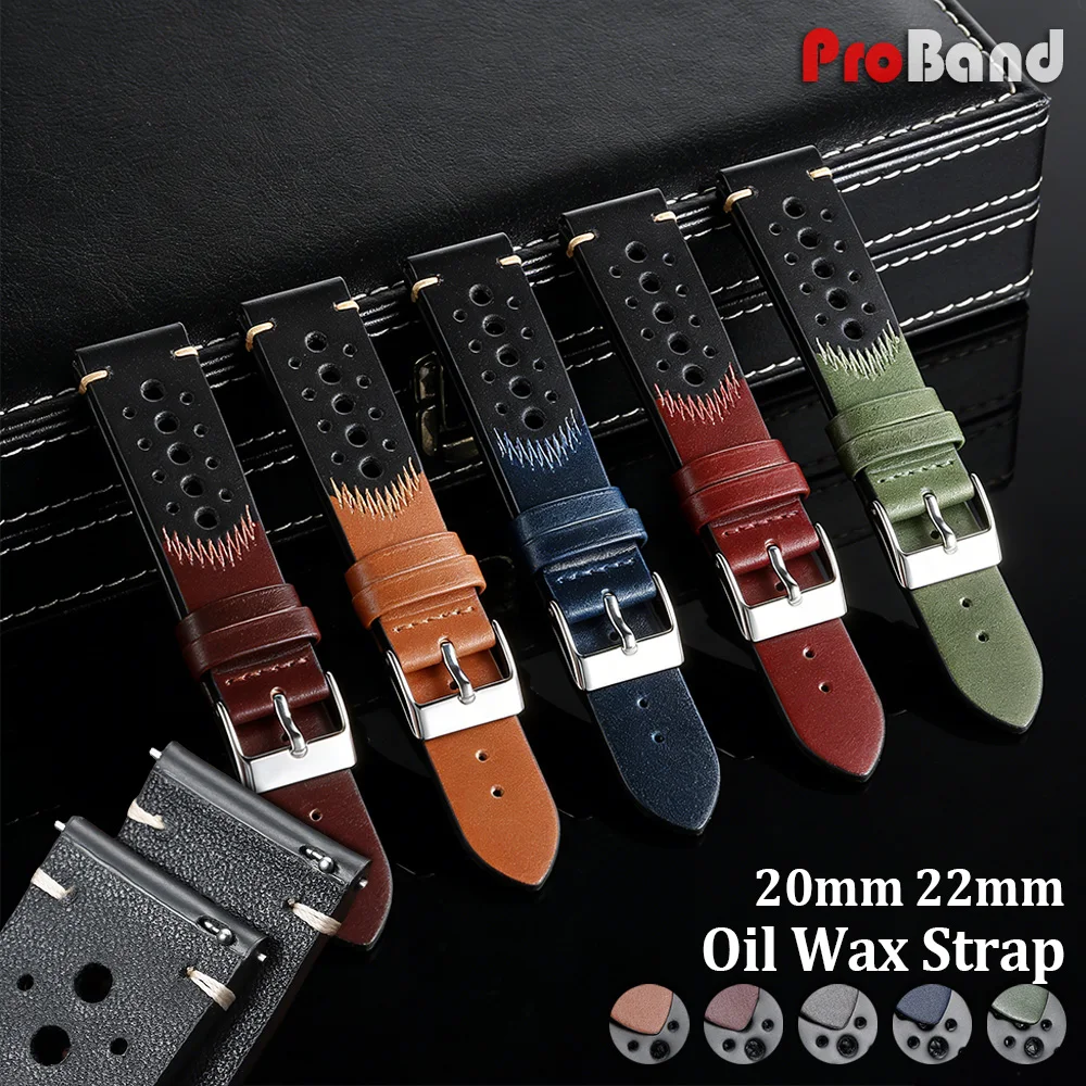 

Breathable Oil Wax Strap Bracelet 20mm 22mm Men Women Stitching Watch Band Blue Brown Universal Smart Wristbands Belt Accessory
