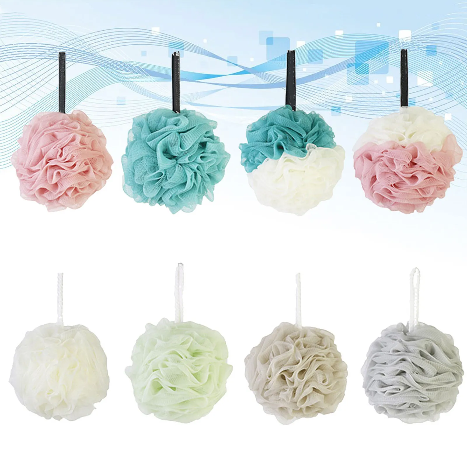 8pcs Bath Ball Mesh Pouf Shower Sponge – Quick-Dry, Soft & Comfortable with Strap for Adults