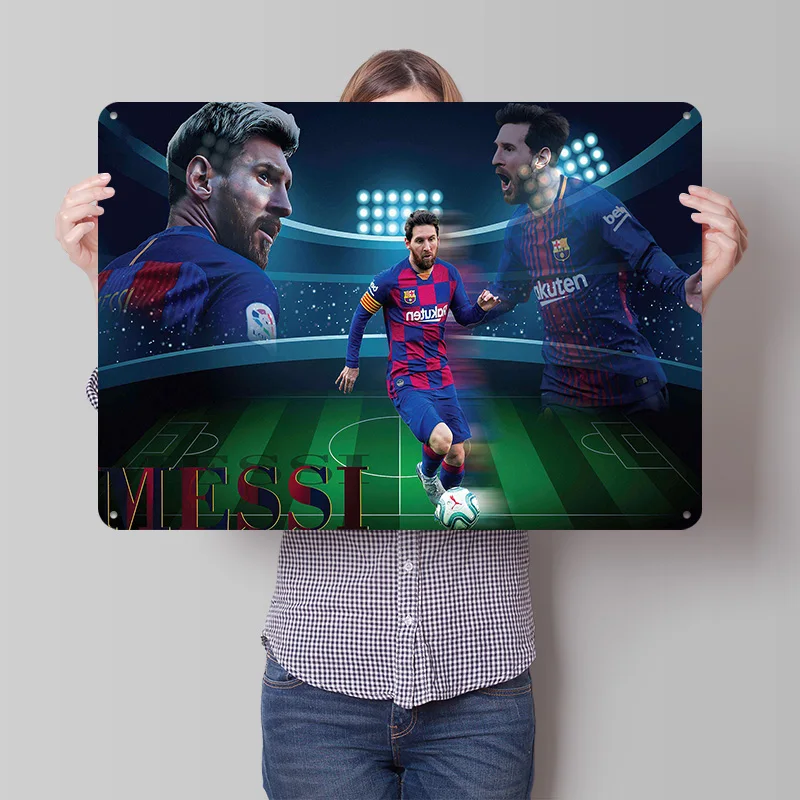 Lionel Andrés Messi Football Poster Customized Vintage Metal Signs Wall Art Retro Tin Plaque for Soccer Fans Bedroom Decoration