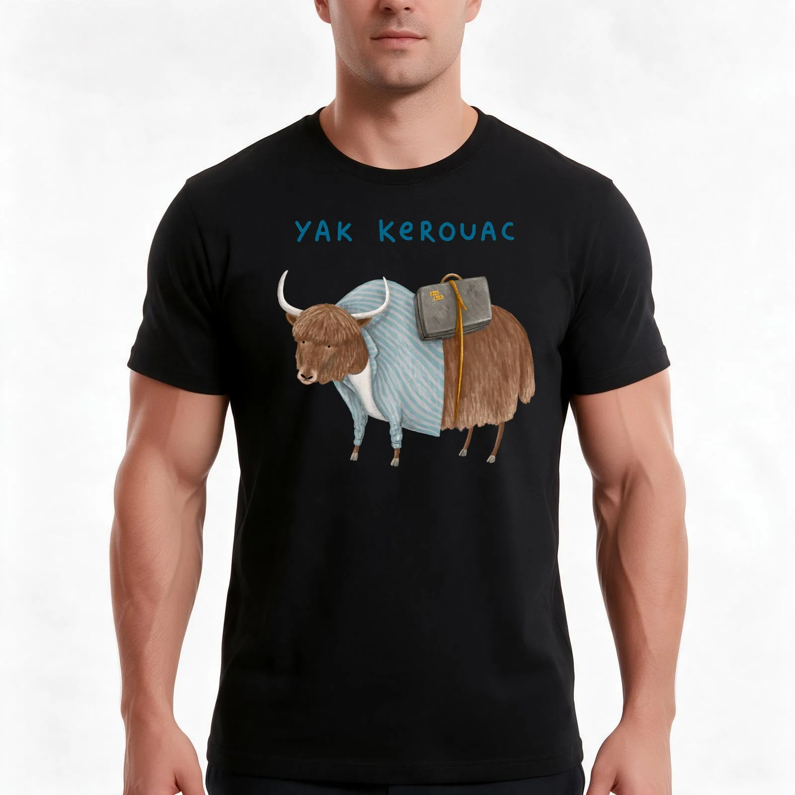 Yak Kerouac T-Shirt, Summer Casual Cotton Tee, Oversized Streetwear Tops, Vintage Graphic Print, Loose Fit Short Sleeve
