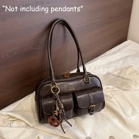 Bolso de Hombro de Cuero PU de Color Sólido Retro para Mujer con Múltiples Bolsillos, Gran Capacidad, Bolso de Mano Elegante y Moderno