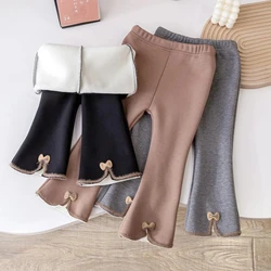 Toddler Baby Velvet Warm Boot Cut Pants for Girls Cute Bow Stretch Leggings Kids Fall Trousers fits 1-8Years Infant Tights