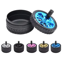 New Creative Tyre Hub Rotating Style Fashion Ash Tray Alloy Round Smokeless Press Up Ashtray portable ashtray