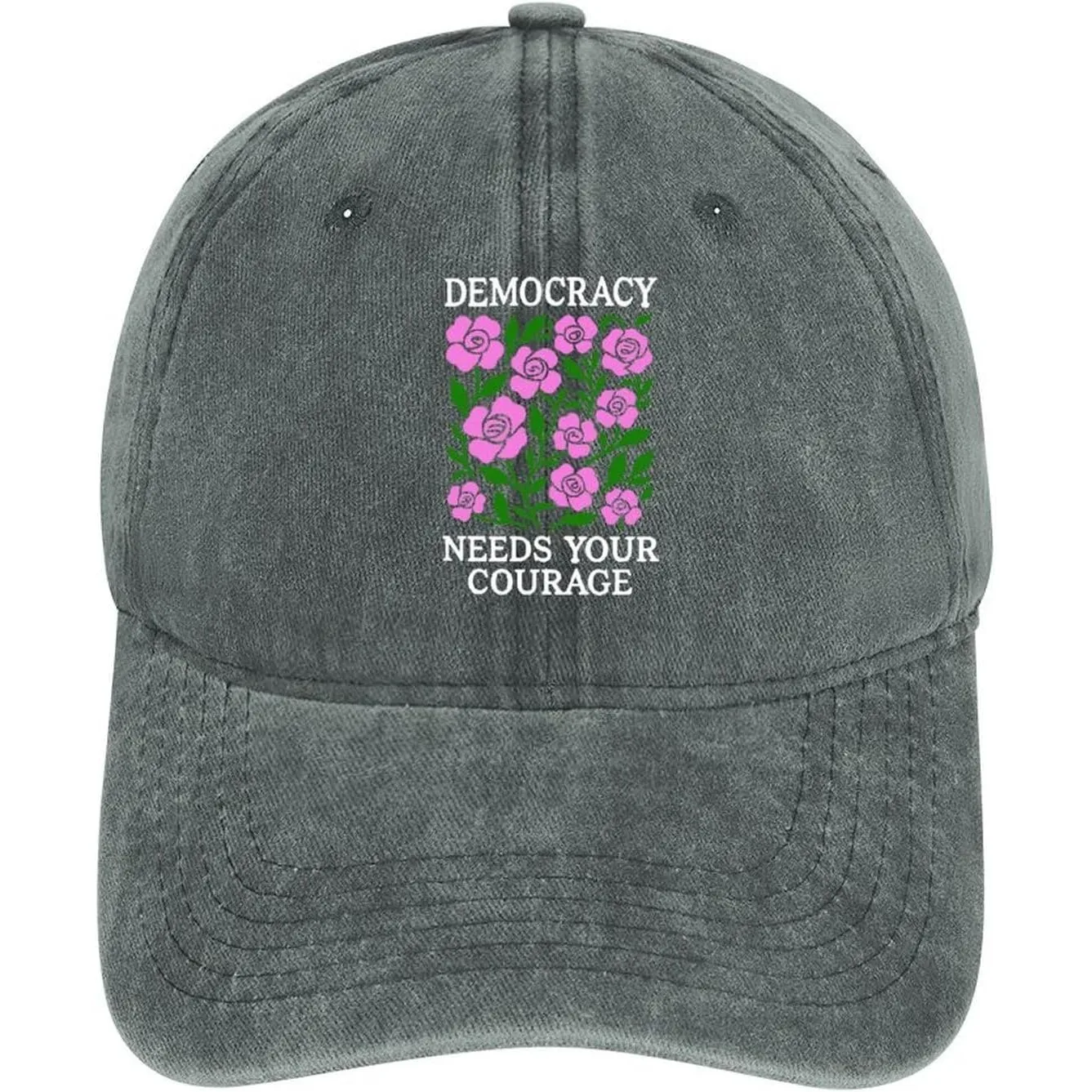 Unisex Democracy Needs Your Courage Floral Art Trucker Hat Denim Baseball Cap