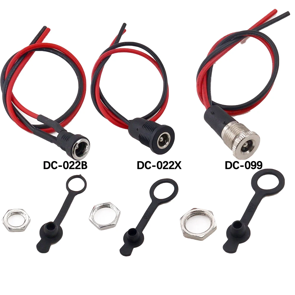 1PC Waterproof Panel Mount DC Power Jack Socket 5.5x2.1mm 5.5x2.5mm Female Connector with Wire Cable for LED Light CCTV E-Bike