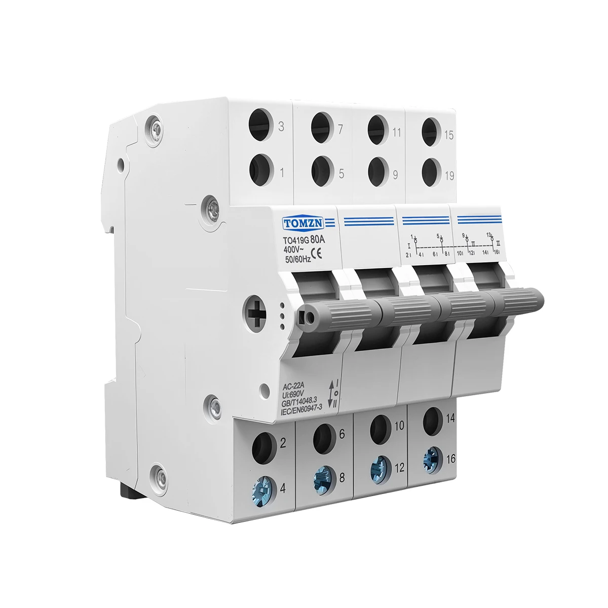 TO419G TOMZN تبديل التبديل 4P 400 فولت ~ التيار المتناوب 80A MTS المزدوج الطاقة دليل نقل عزل التعشيق قطاع دارة القابلة للفصل