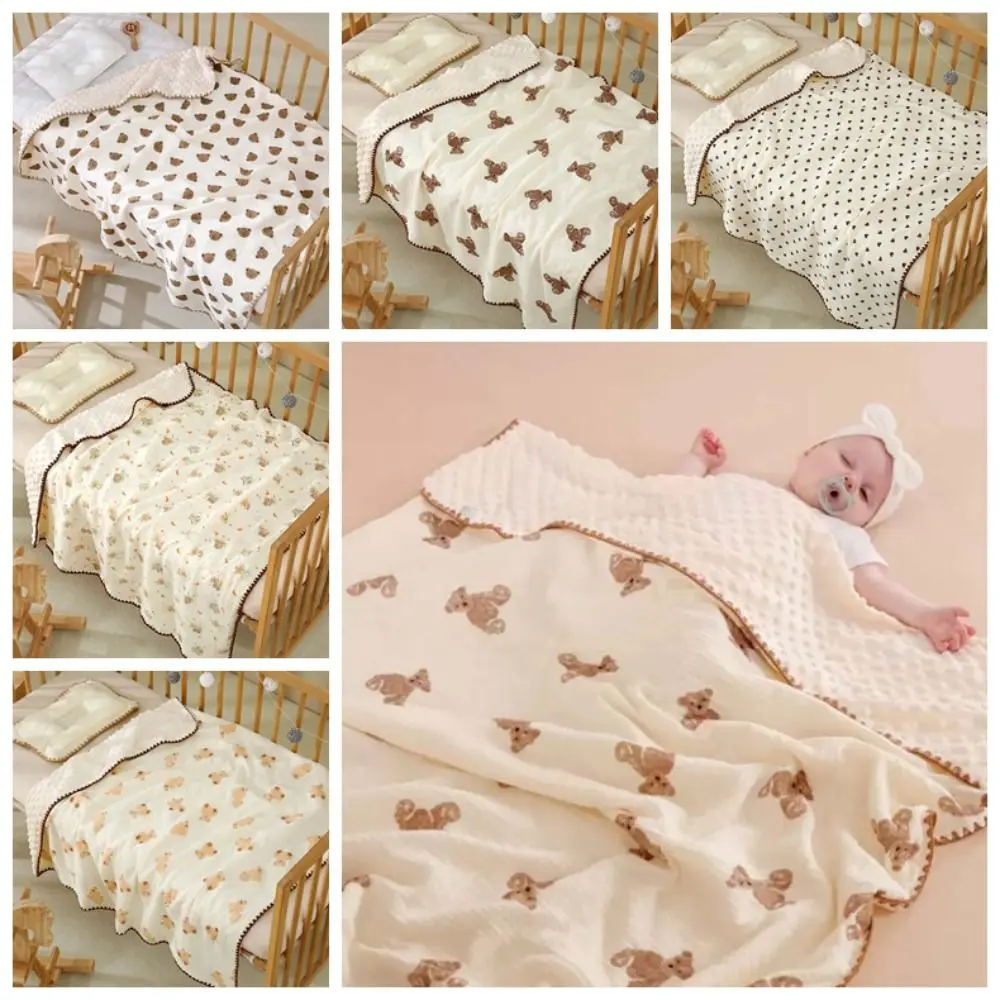 Breathable Baby Bean Blanket Soft Bear Printed Cover Blanket for Infant Cartoon Thickened Nap Sleeping Rug Bedroom