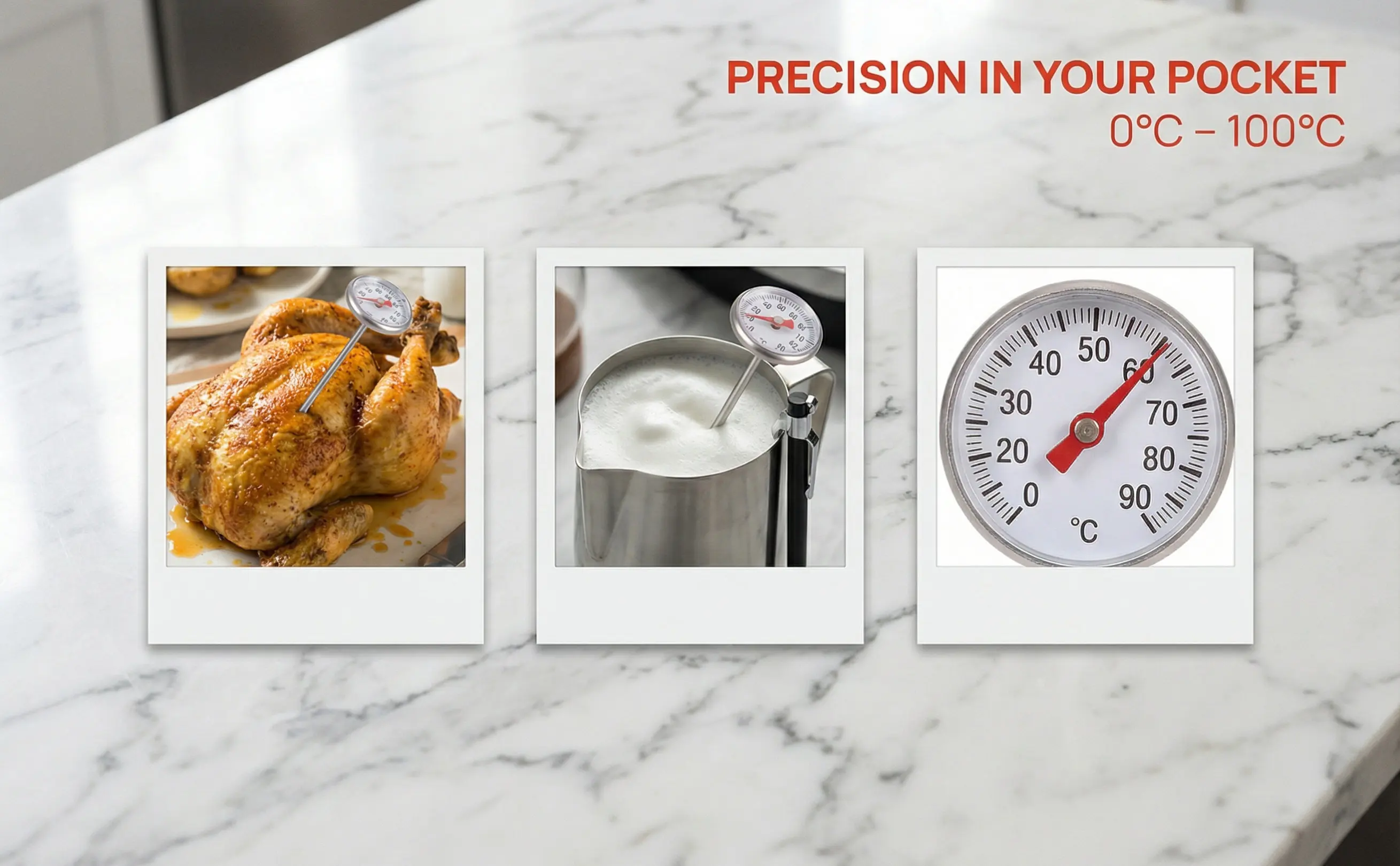 Instant Read Digital Food Thermometer with Stainless Steel Probe for Cooking, Baking, Milk & Water