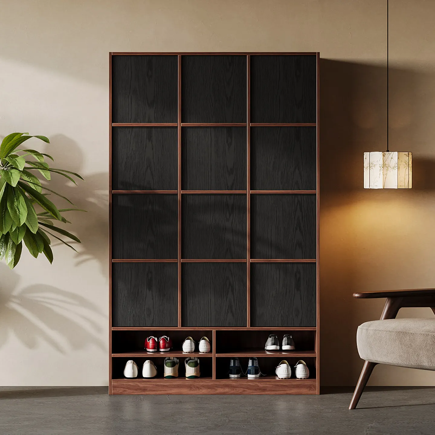 LMM solid wood skeleton line shoe cabinet, locker integrated household door large-capacity entrance cabinet