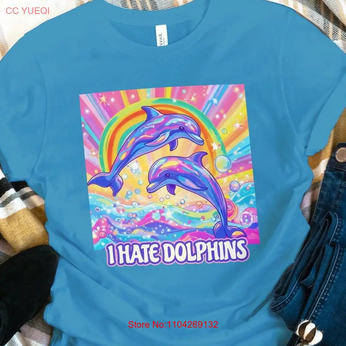 

I Hate Dolphins T Shirt Funny 90s Animal Strange Dolphin Retro Weird Meme Gag For Her long or short sleeves