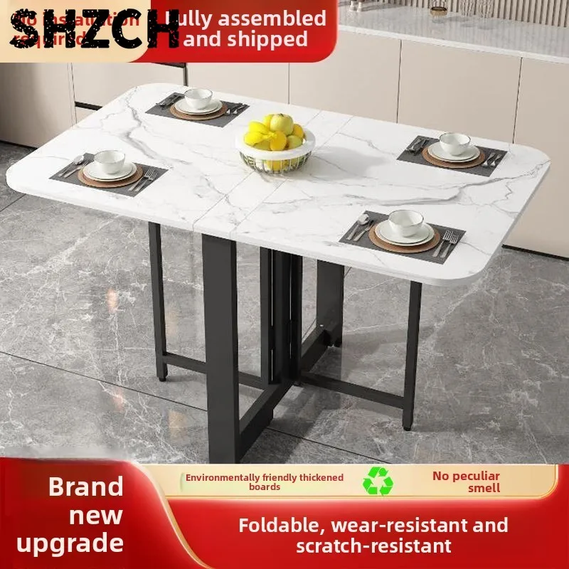 Folding Dining Table Househol/d Small Apartment Simple Dining Table Multi-functional Imitation Rock Slab Movable Eating Table