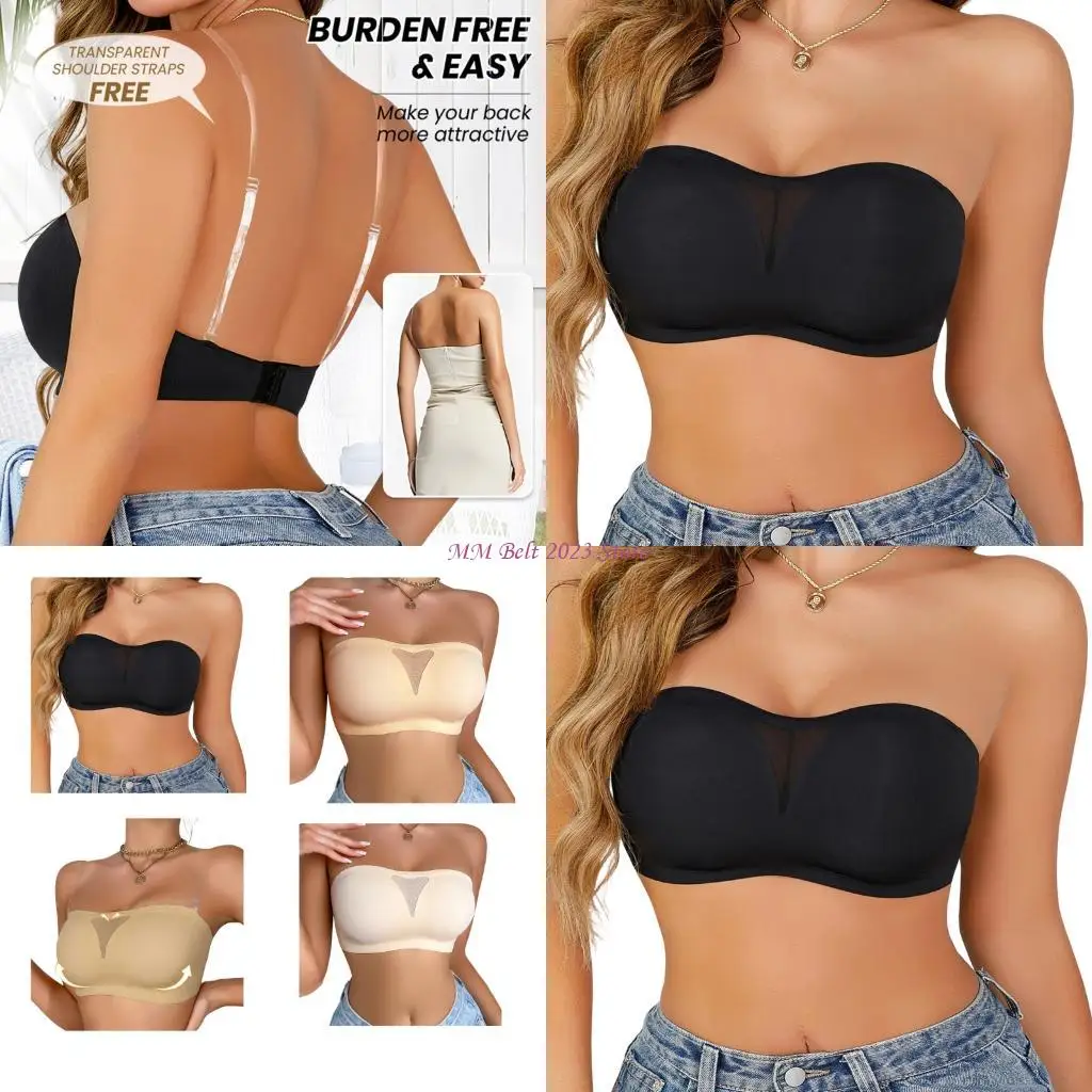 49ME Wireless Bustier Bra Nonslip Padded Back Closure Strapless Bandeau Top for Women