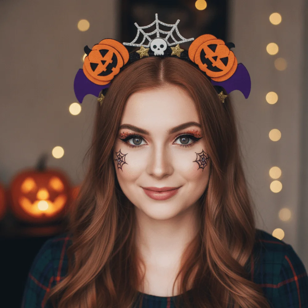 Felt Pumpkin Headband Purple Batwing Orange Halloween Hairband Bright Colors Flexible Bat Wings Hair Hoop Toddlers