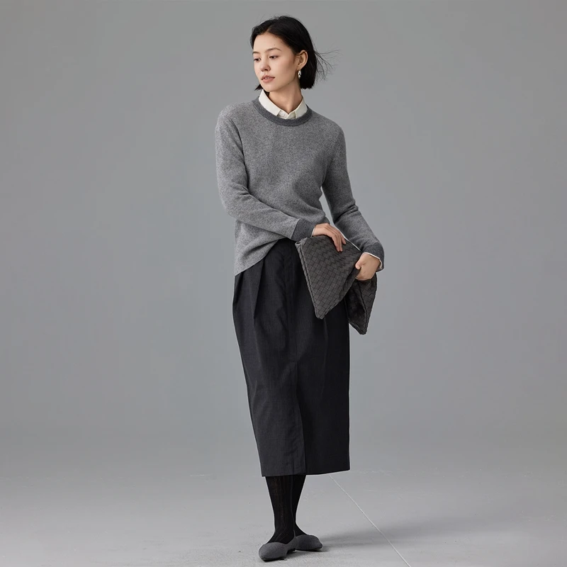 

Осень-зима женский 100% кашемировый свитер с круглым вырезом базовый простой стиль пуловер с длинными рукавами кашемировый трикотаж корейские популярные топы