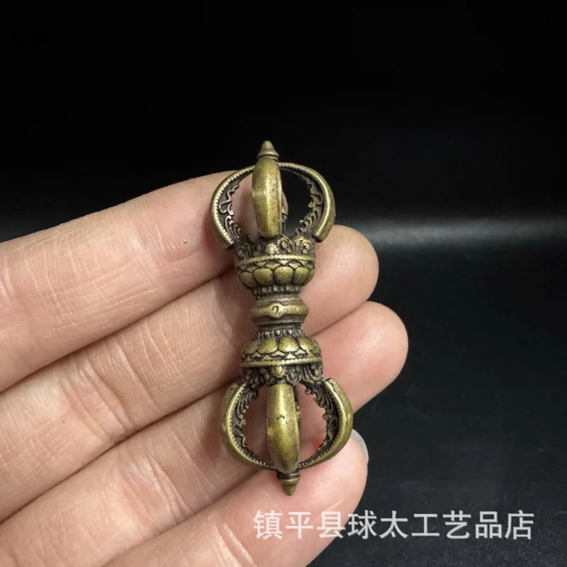Tibetan- small-sized handmade Lima copper five-pronged pendant, ethnic style portable vajra with lotus design