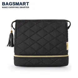 BAGSMART Double Layer Makeup Cosmetic Bag Wide-open Puffer Pouch for Purse Storage Make Up Organizer Case for Travel Essentials