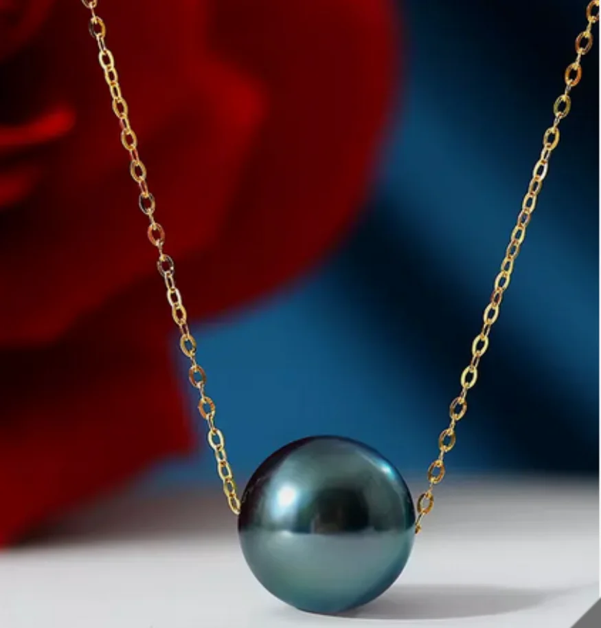 

Vingage 18" 12mm South Sea Tahitian Genuine Black Round Pearl Necklace Pendant 2087