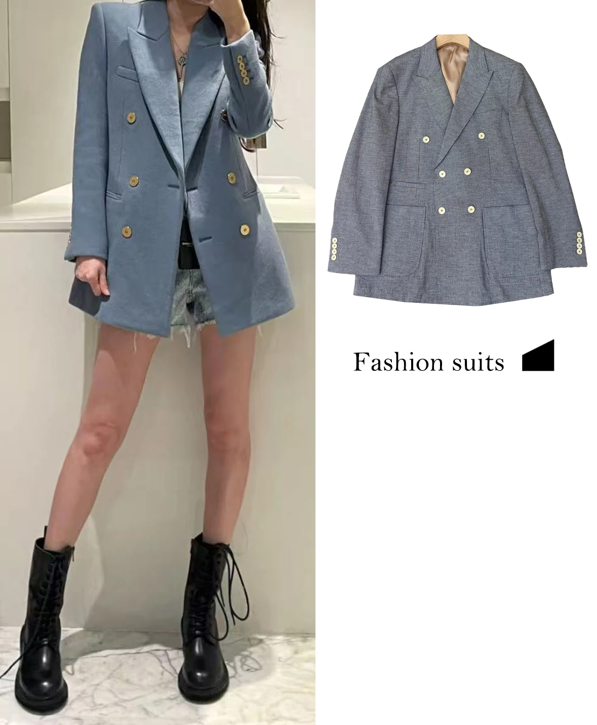 

FWRD Стильный двубортный пиджак Модный свободный двубортный женский пиджак # FWRD0083