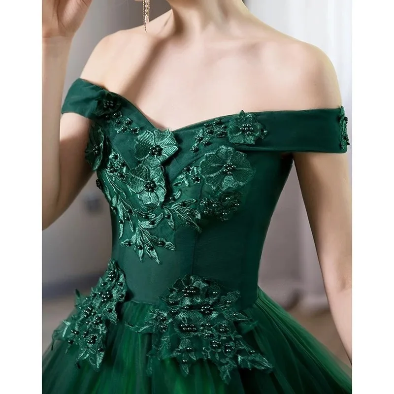 Green Quinceanera Dresses Party Prom Off The Shoulder Ball Gown Lace Embroidery Vintage Quinceanera Dress Plus Szie