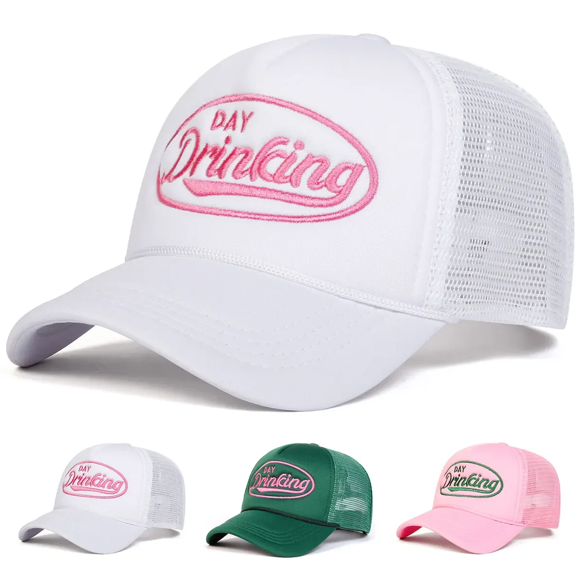 Unisex DAY DRINKING Letter Embroidery Baseball Net Caps Spring Summer Outdoor Adjustable Casual Hats Dad Hat Sunscreen Hat