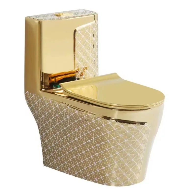 European Style Gold Color Ceramic Toilet Seat with Press Two-Stage Flushing ButtonSquare Design for Wholesale Middle East Market