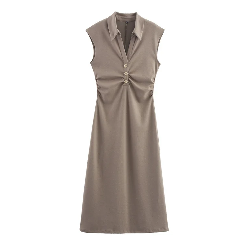 Vestido midi casual con cuello de camisa POLO para mujer