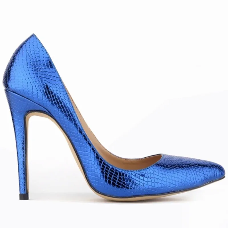 

Women Sexy Pumps Classic Pointed Toe Slip On 12cm High Heels Elegant Ladies Crocodile Plain Stilettos Gold Silver Wedding Shoes