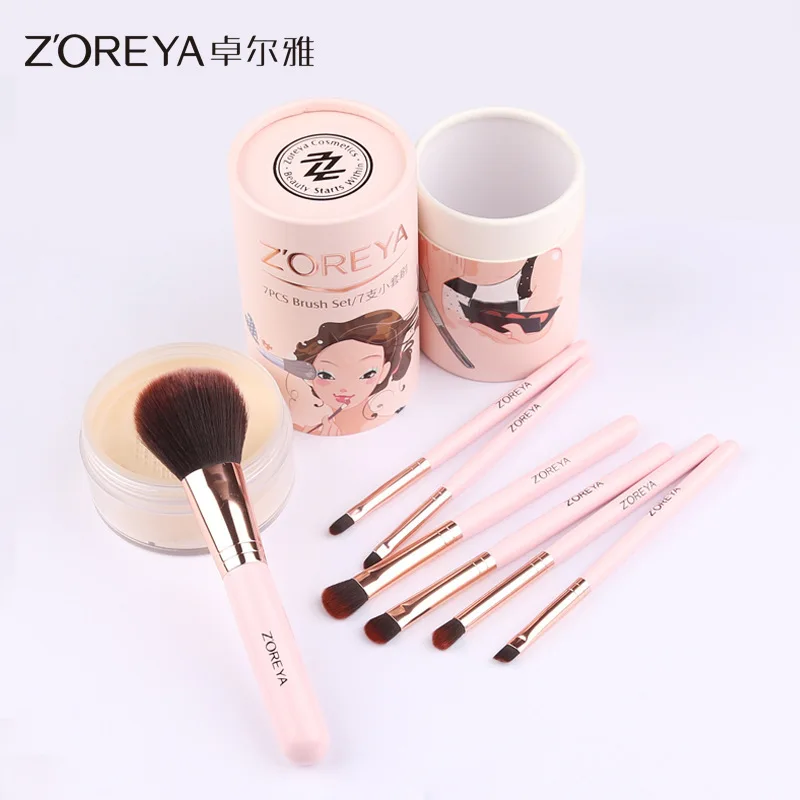 ZOREYA Mini 7-Pack Paper Bucket Desktop Dustproof Storage Portable Short Handle Mini Makeup Brush Set