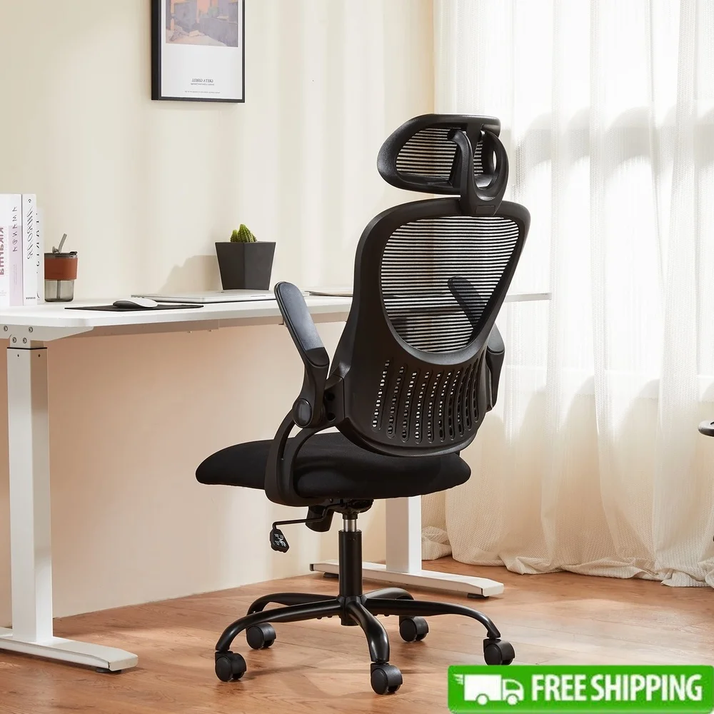

Ergonomic Mesh Office Chair Adjustable Headrest Lumbar Support Flip-Up Armrests Comfortable Desk Chair with Smooth Rolling