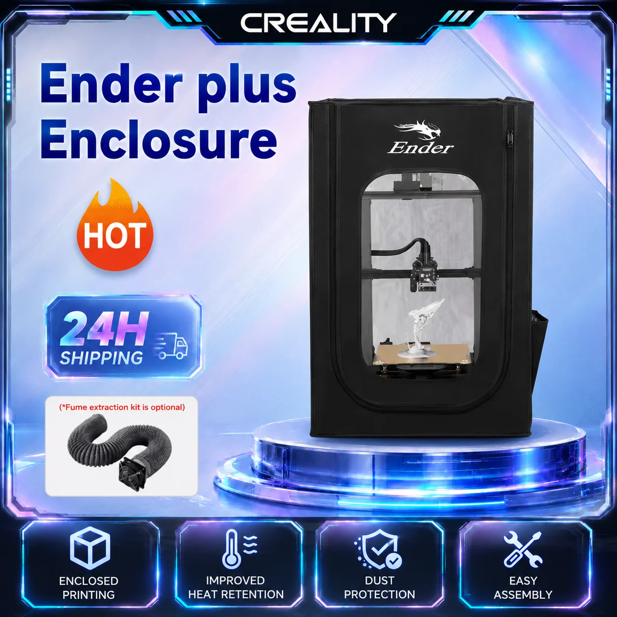 

CREALITY Ender Plus 3D Printer Enclosure 750x650x550mm Fire Retardant With Exhaust Fan Interface 3D Printer Accessories