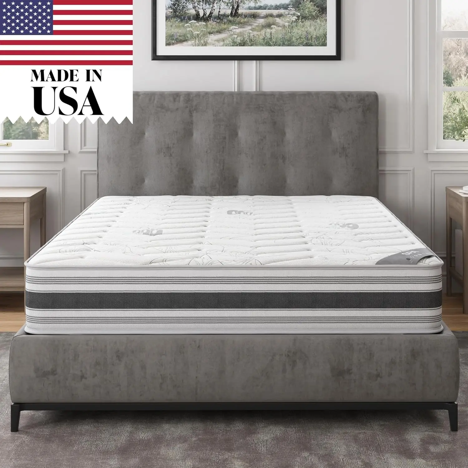 

12" Queen Mattress in a Box Made in USA, Firm Mattress, Hybrid Mattress Cool Improved Airflow with Edge to Edge Pocket Coil,