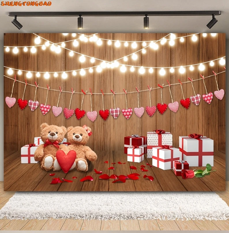 Valentine's Day Photography Backdrops February 14 Romantic Red Rose Love Heart Brick Wall Portrait Background Decor Photo Studio