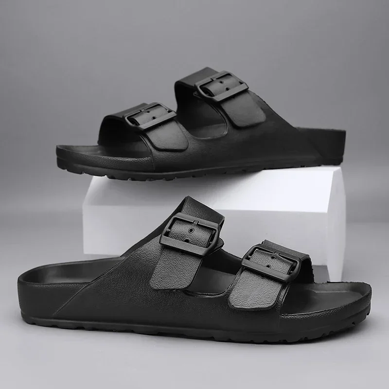 Trendy Men's Slip-On Beach Slippers with Casual Buckle, Comfortable Flat Heel Cover for Couples
