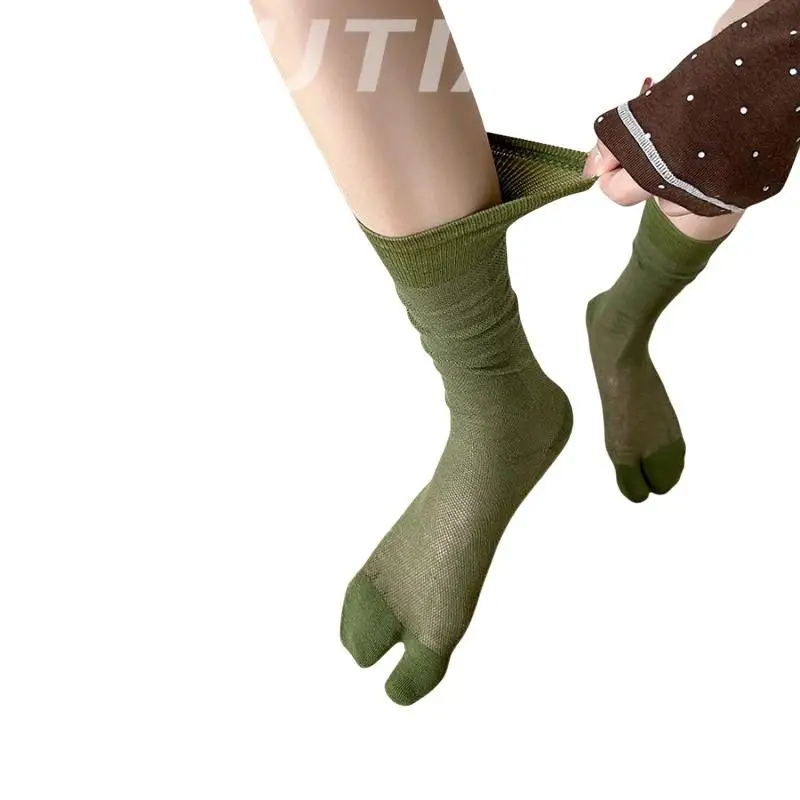 Sommerliche Dünne Tabi-Socken für Damen, 7 Farben, Baumwolle, Transparentes Netz, Rutschfest, Nahtlos, 2-Zehen-Socken mit Trennflügeln – Detail 12