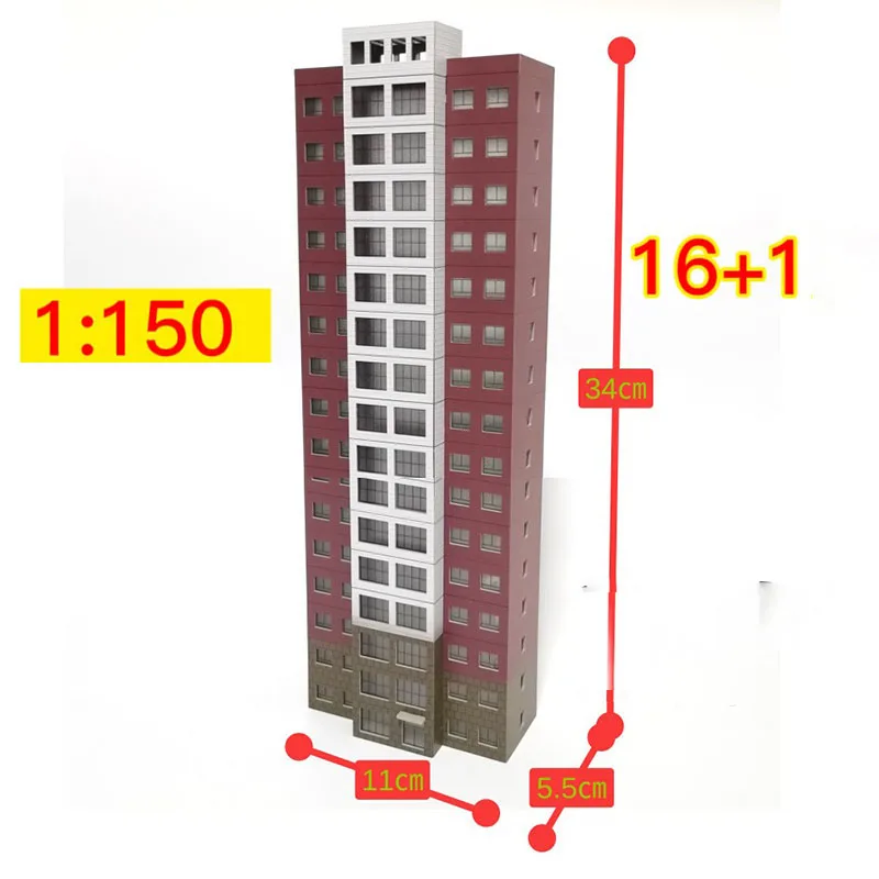 1/150 N Scale Train Scene Building Model 19 Storey Orange Commercial Residence DIY Miniature Sand Table Scenery Layout Hobby Toy