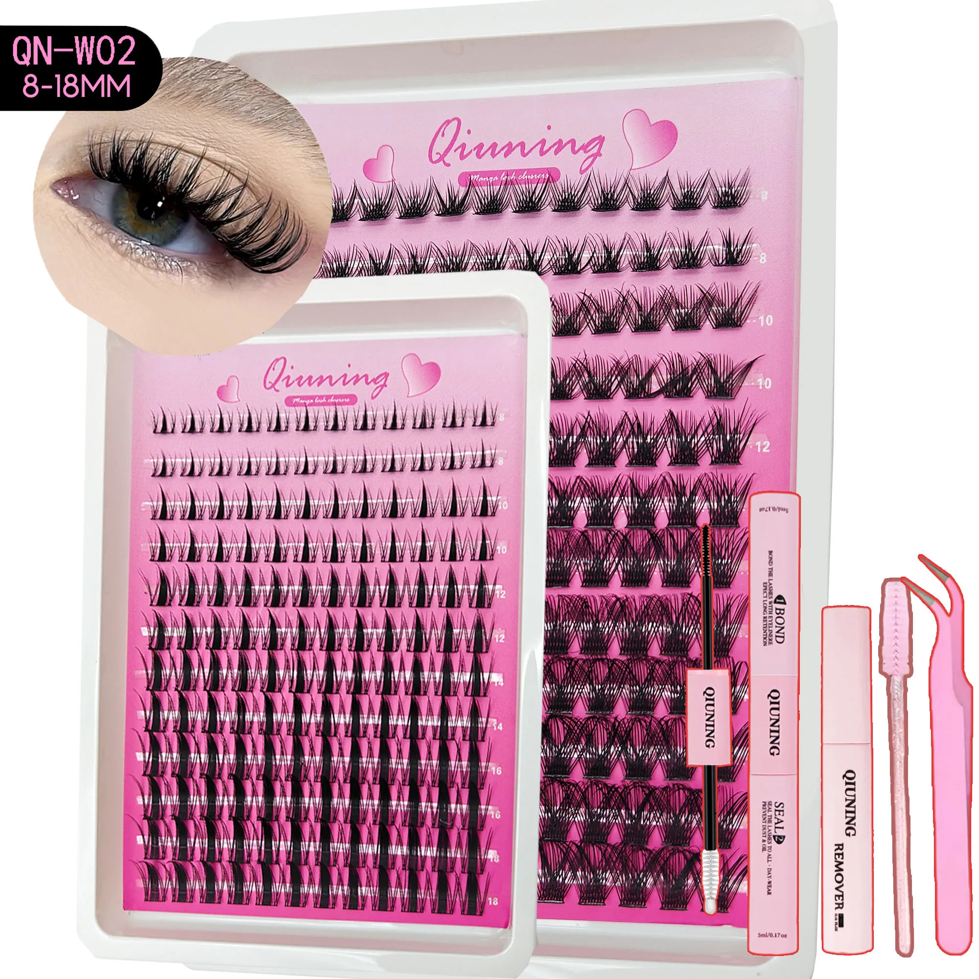 QIUNING Kit de Pestañas en Racimo Estilo Manga, Pestañas de Hada Transparentes, Pestañas Individuales de Aspecto Mojado y Puntiagudas Estilo Anime BOND