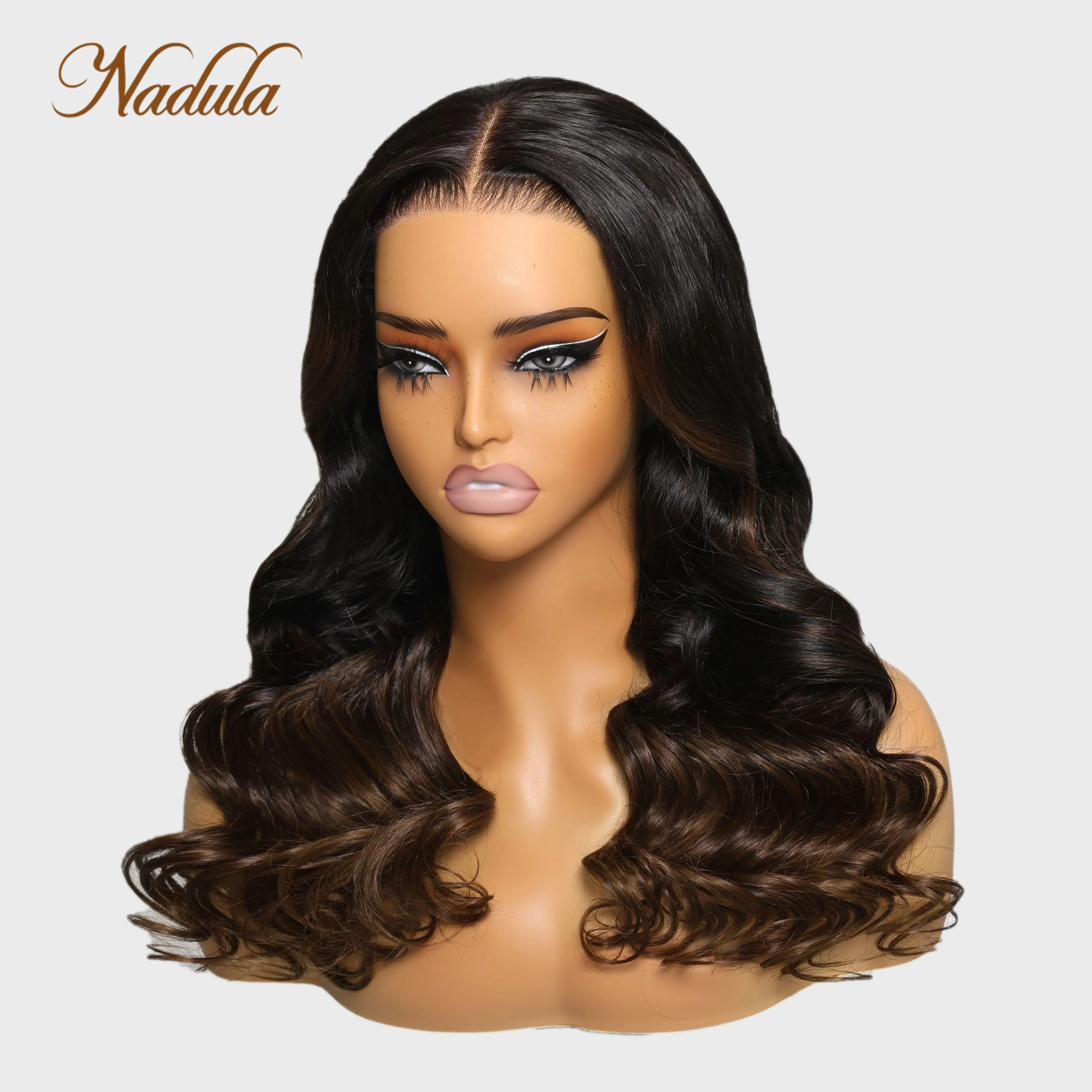 Nintendo Bye knot Wig 7x5 tanpa lem renda hitam ke coklat Ombre Wig gelombang longgar dengan simpul diputihkan dan pergi Wig