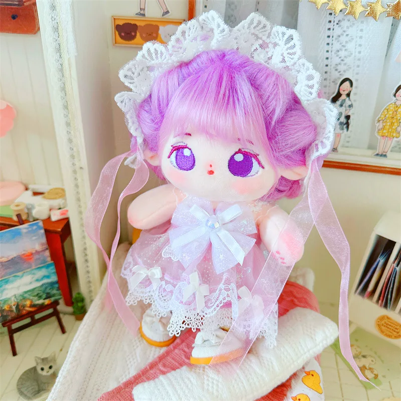 Kawaii 20cm Plush Cotton Doll Idol Stuffed Super Star Figure Toys Attribute Fat Big Blue Eyes Doll Can Change Clothes Fans Gifts