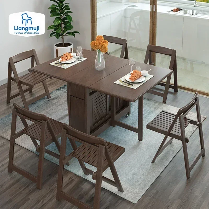

Portable Solid Wood Dining Table Multifunctional Modern Minimalist Walnut Folding Dining Table Kitchen Столик Home Furniture