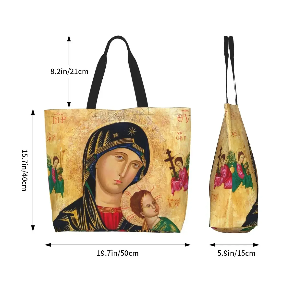 Our Lady Of Perpetual Help Groceries Tote Shopping Bag Catholic Virgin Mary Canvas Shopper Shoulder Bag Large Capacity Handbags