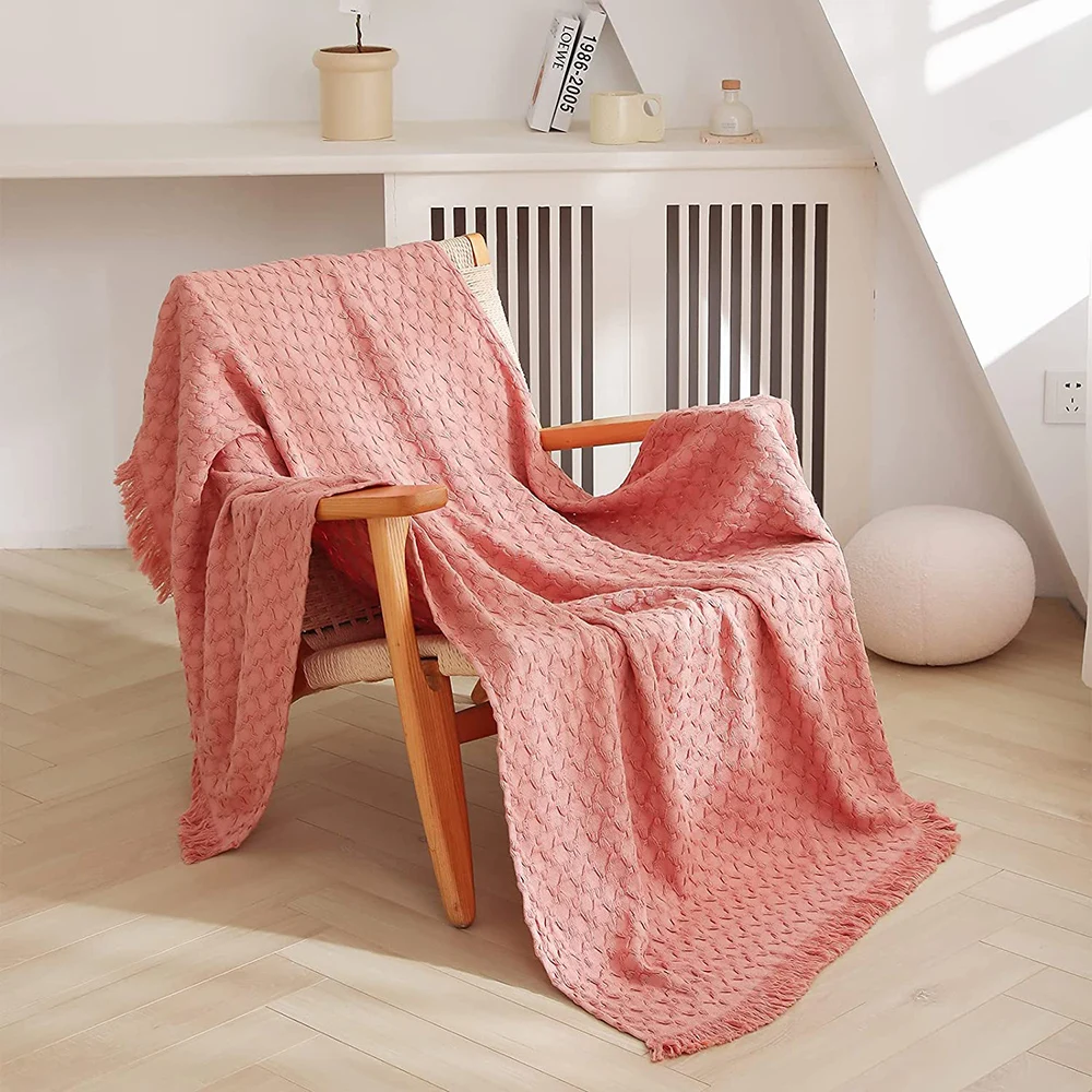 

Simple&Opulence 100% Cotton Winter Warm Blanket for Sofa Tassels Soft Lightweight Pre-Washed Breathable Throw Blankets for bed