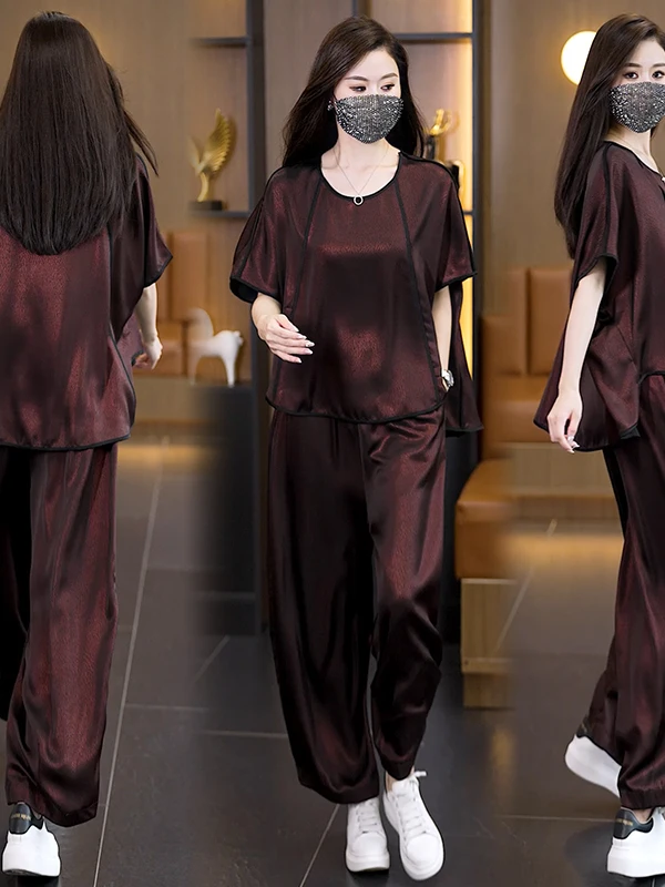Conjunto feminino de duas peças Faionable plus size coleção verão Ele round Ne ort Sve calças de nove peças da MeimeiDa
