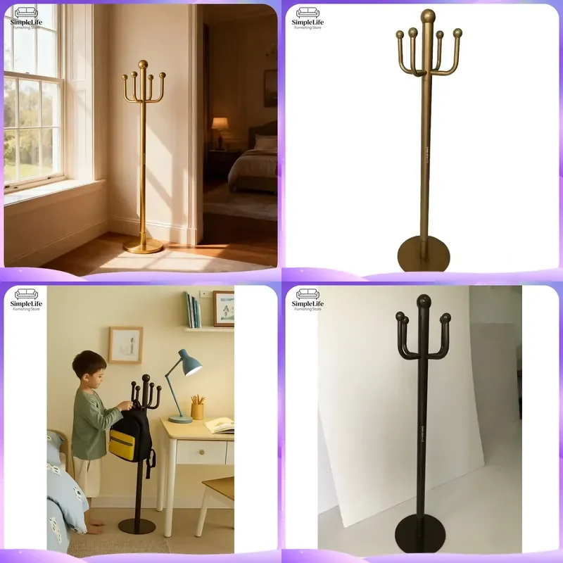 Floor Standing Coat Rack Metal Hat Stand Heavy Duty Clothes Hanger Organizer for Bedroom Living Room Entryway Hallway Storage