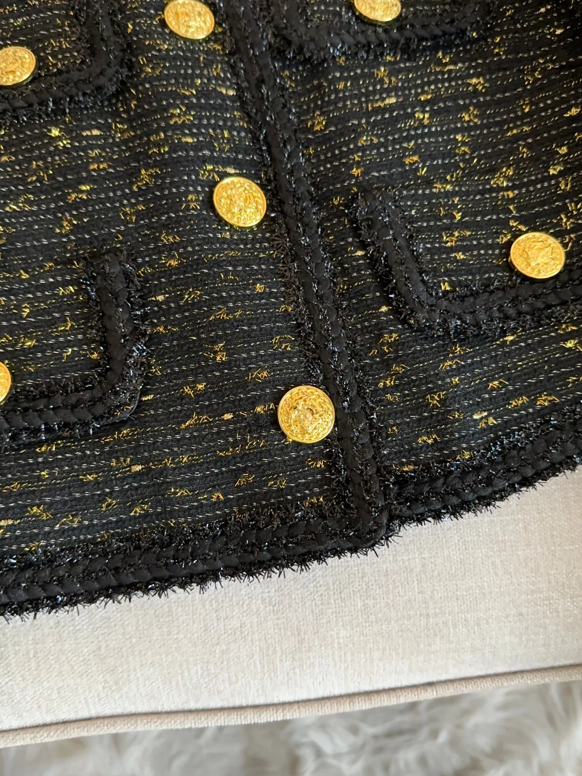   Bla Gold Tweed jas 2024 Herfst Winter Nieuwe grove wollen jas met glanzende zijden top A75060 Commute Sle rechte snit