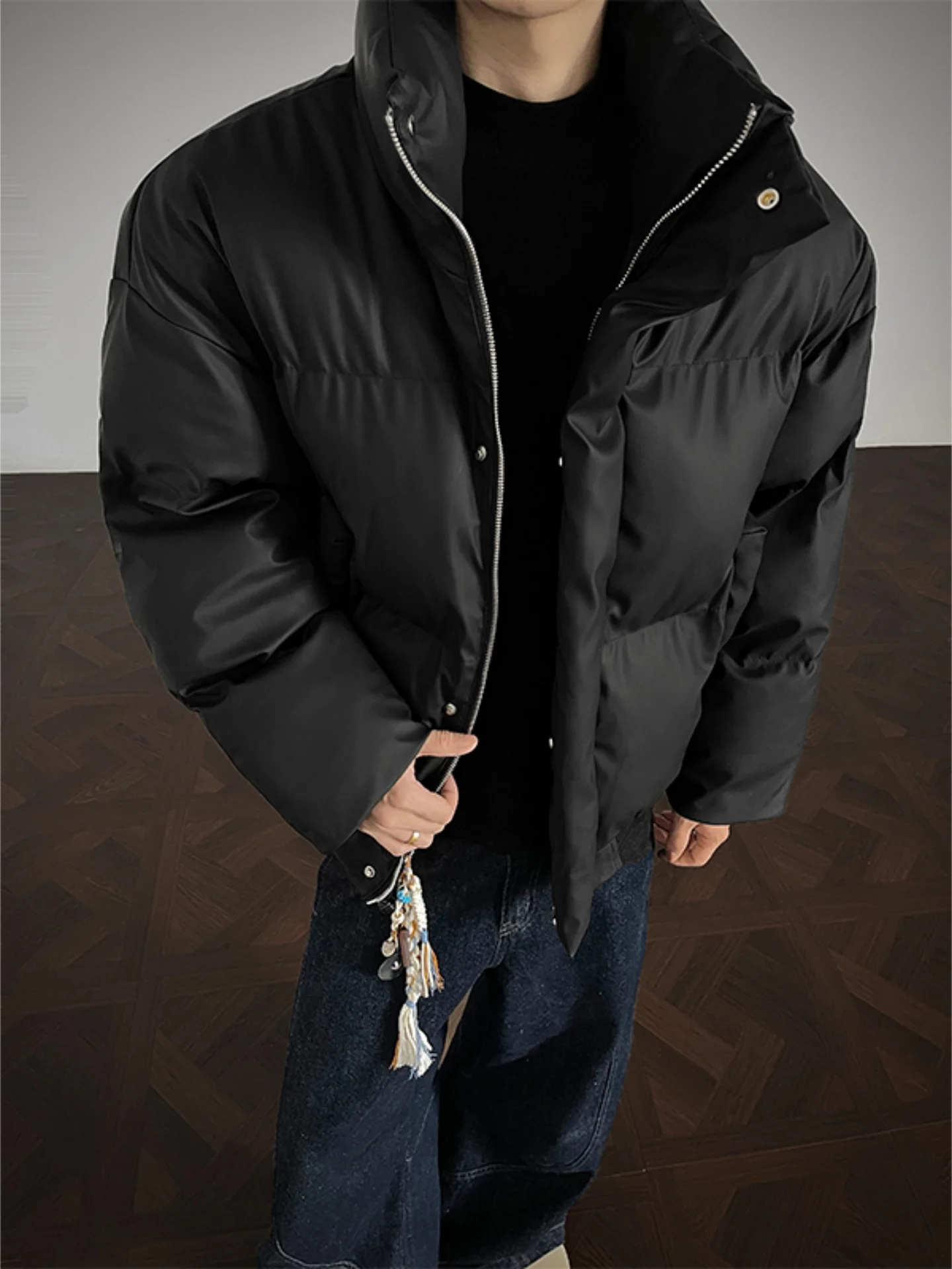 

Утепленная хлопковая куртка мужская из искусственной кожи с воротником-стойкой, зимняя, теплая, универсальная, в стиле High Street, Cleanfit