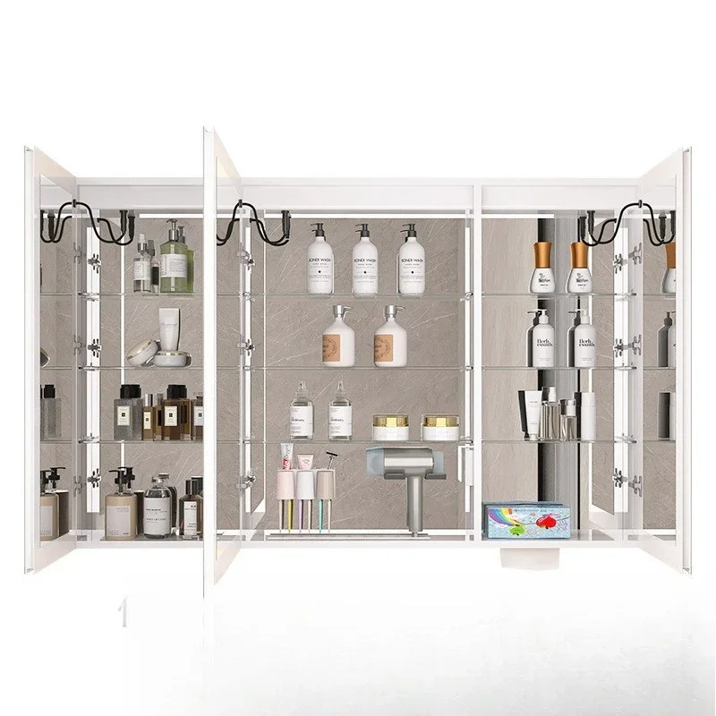 

Intelligent space aluminum mirror cabinet aluminum alloy double-sided mirror door separate bathroom bathroom with lamp storage