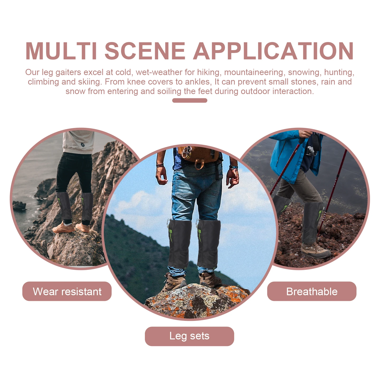 

Waterproof Breathable Foot Covers Hiking Gaiters Men Leg Protectors Snow Windproof Insect Proof Leggings for Climbing Skiing