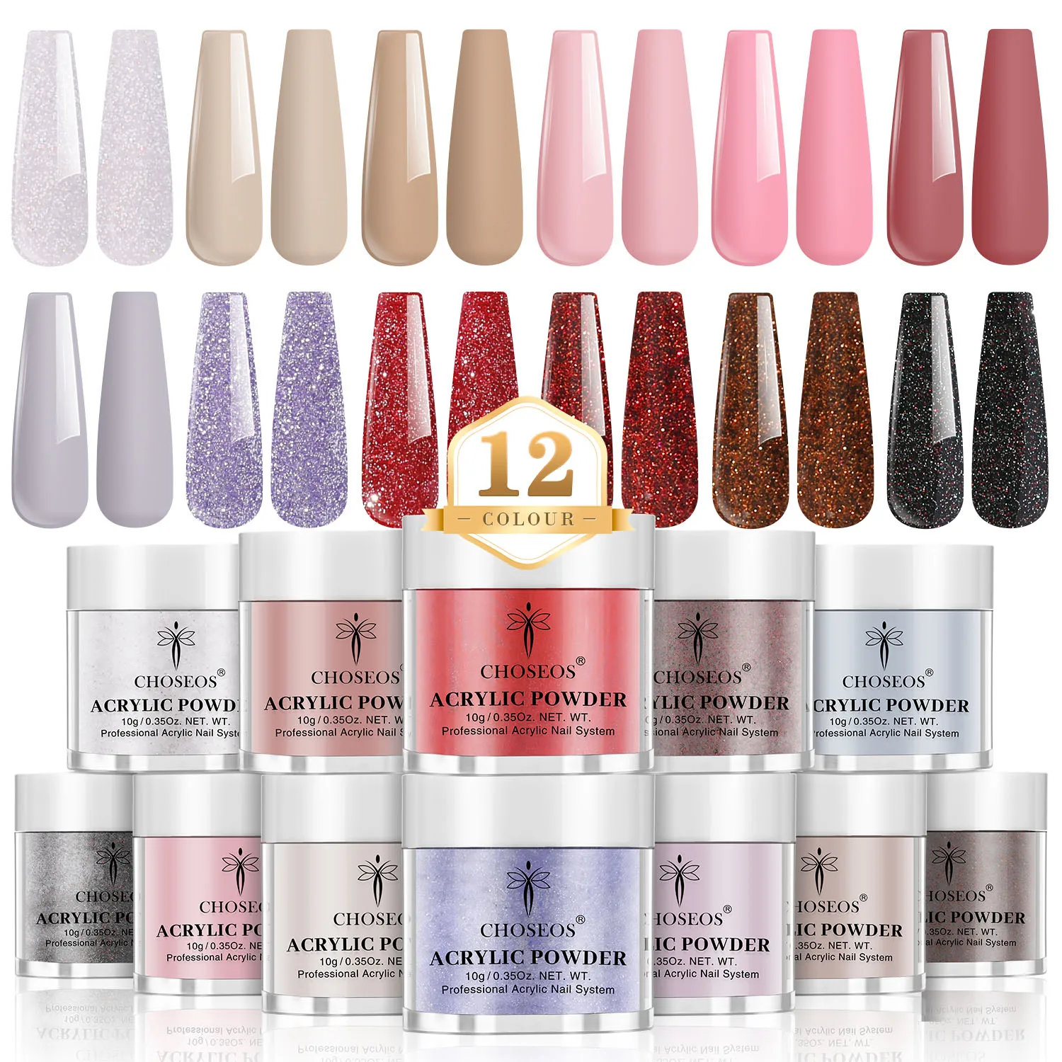 12色アクリルネイルパウダー（10g/0.35オンス入り）プロ用ポリマーネイルキットフレンチDIYネイルエクステンションキット3DアクリルネイルアートK