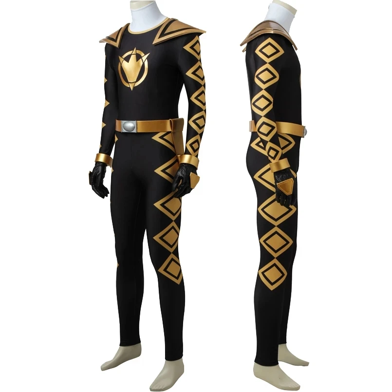 Dino Rangers Uniform With Shoulder Armors  Black Ranger Cosplay Costume Halloween Party Complete Outfit Gold Boots Custom Made