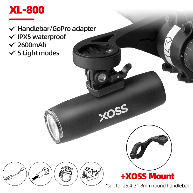 XOSS XL400/800/1200 fietslicht Aluminium koplamp voor Fiets Oplaadbare MTB Voorlamp Koplampen Fiets Accessoires